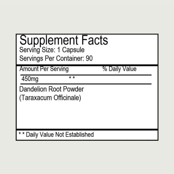 Dandelion Root 90 Vegatable Capsules Supplement Facts